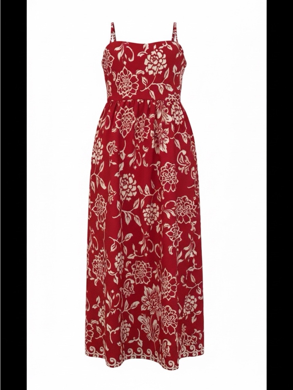 Red Floral Maxi Dress with Cream Botanical Print-medium-beach-coast-boho-NEW